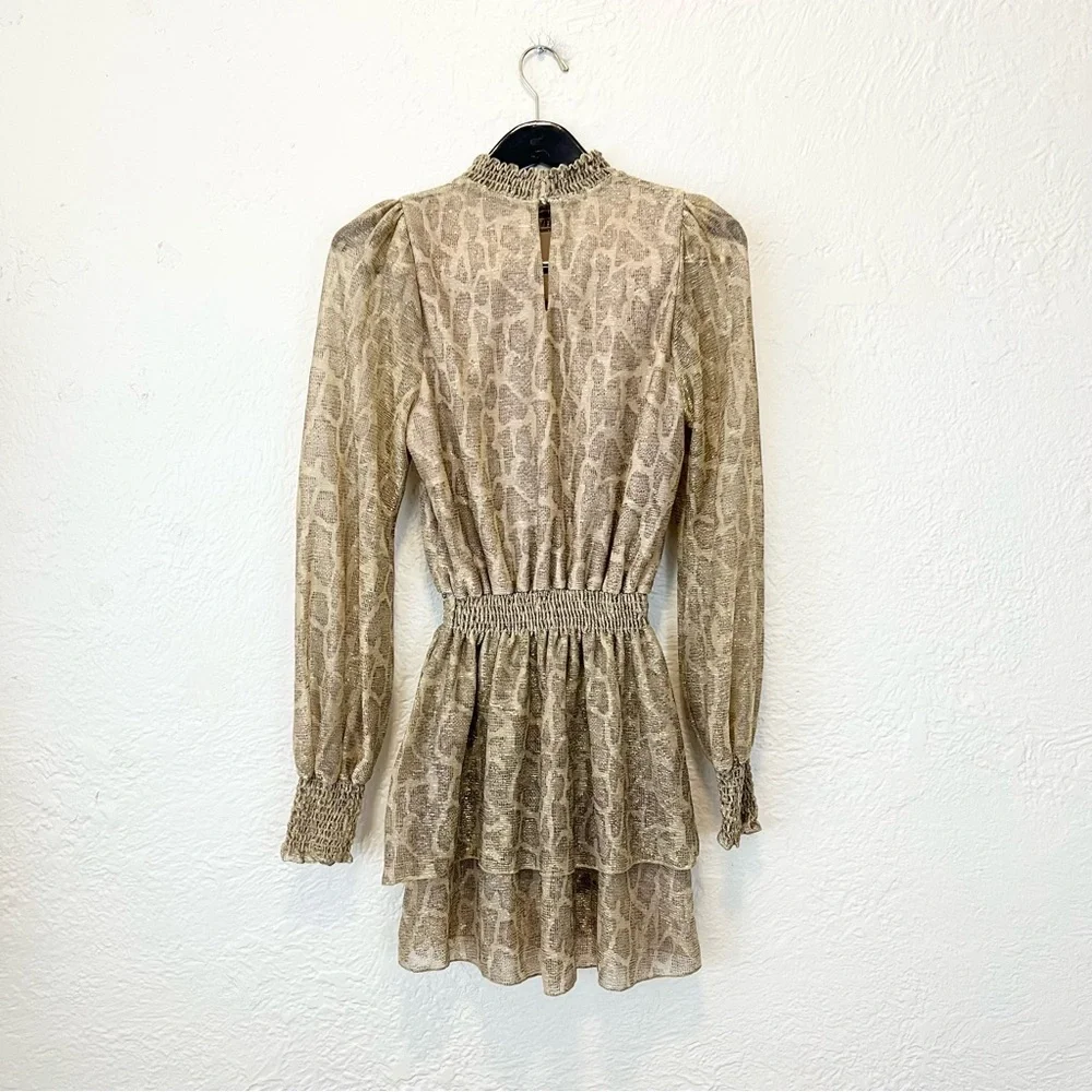 Show Me Your Mumu Dress Beige Tan Snake Python Metallic Ruffle Small S